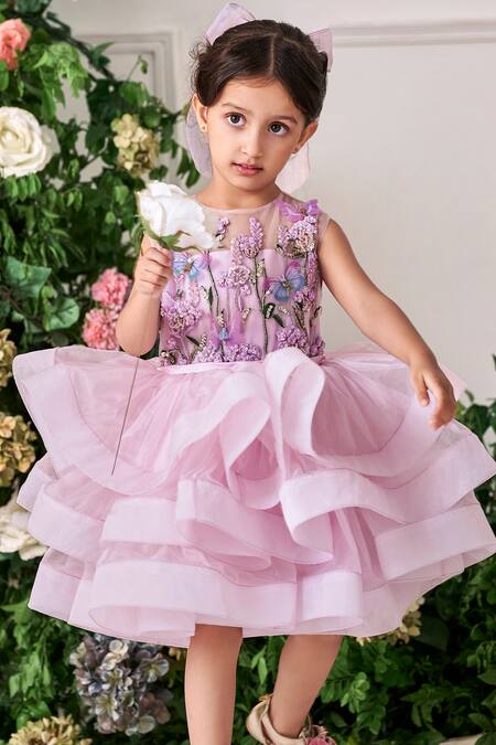 Buy Purple Organza Embroidered Sequin Isabella Layered Floral